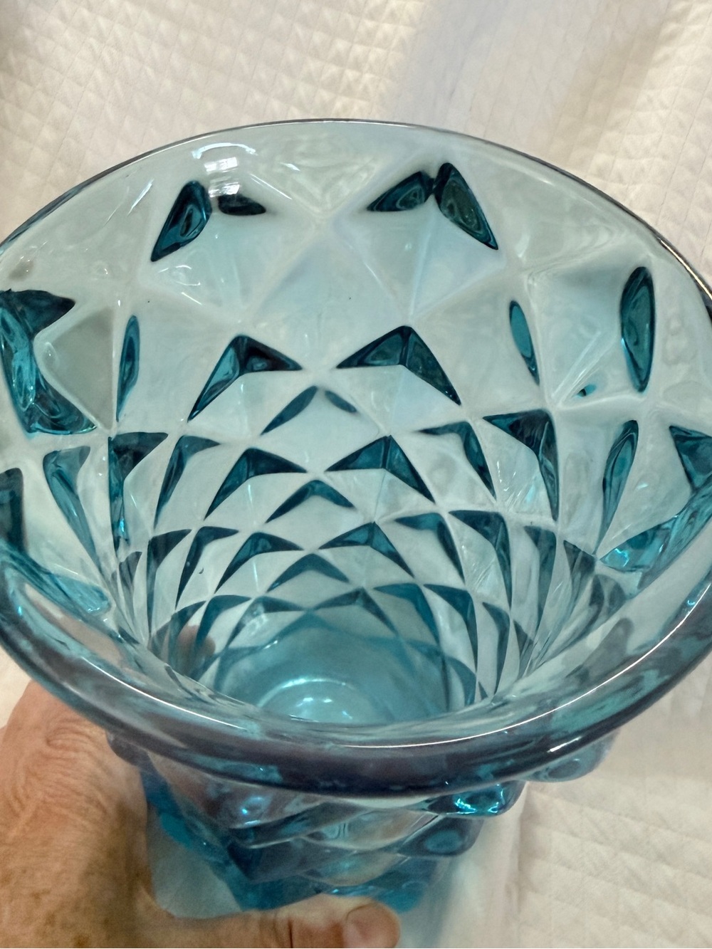 Textured Blue Diamond-Pattern Glass Vase - Picture 9 of 13